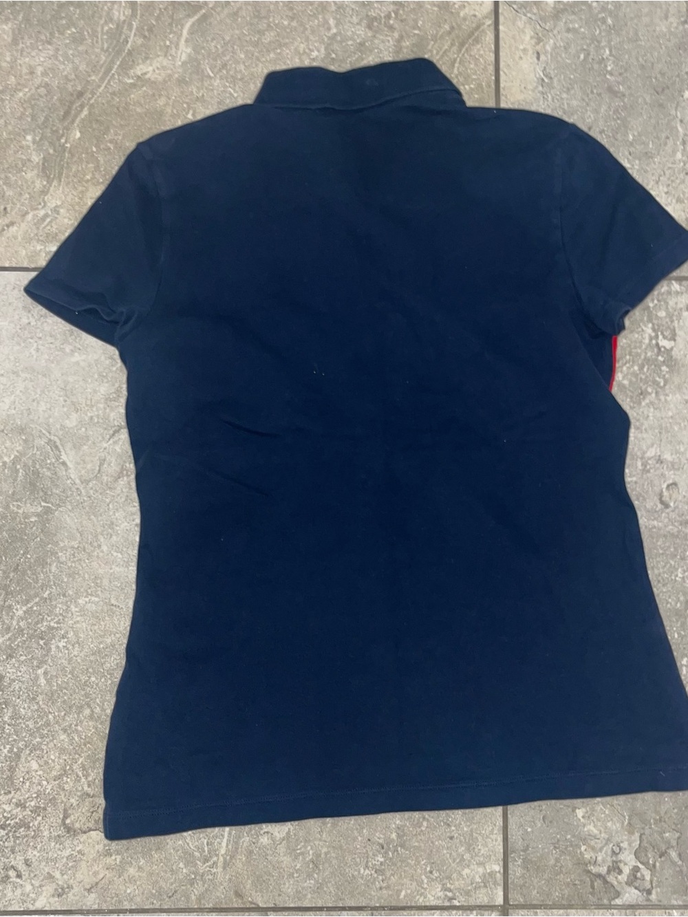 Tommy Hilfiger Navy Polo with Red Chest Band and Gold Script - Picture 2 of 2